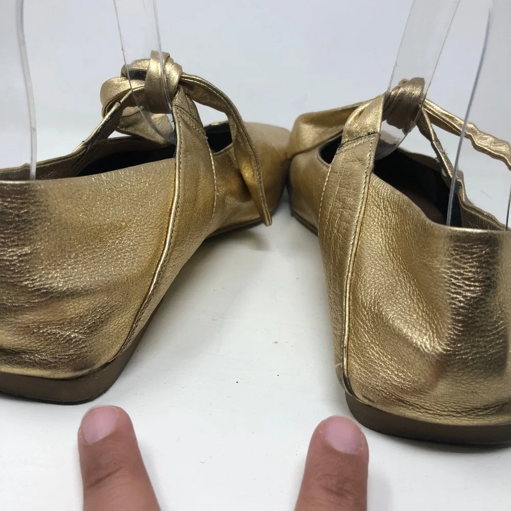Vicenza Ballet Flats 8 Womens Gold Metallic Square Toe Knotted Strap Leather